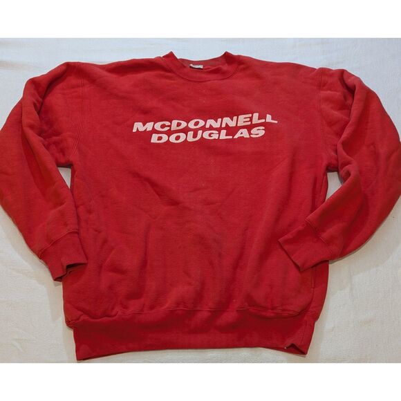 Vintage 90s McDonnell Douglas Sweatshirt Red Crewneck w/ Side Pockets L